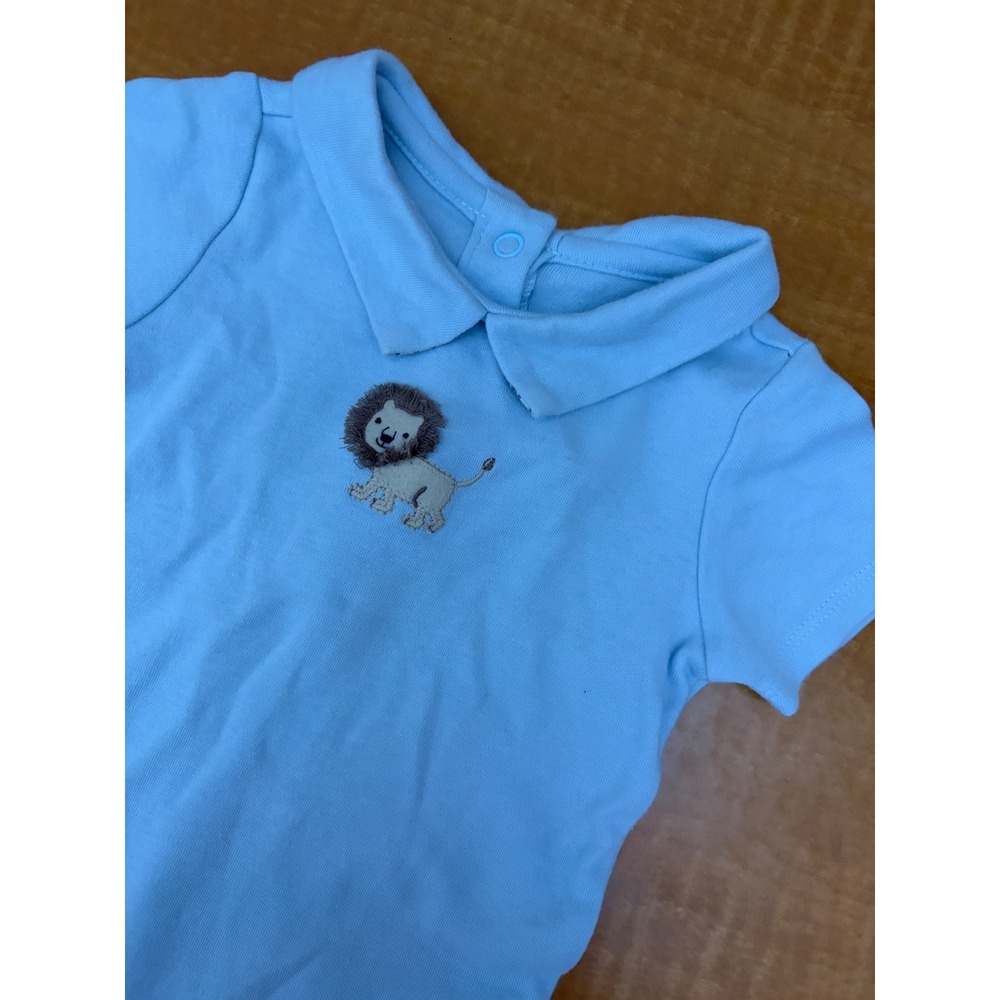 Janie and Jack Baby Boy Blue Lion Embroidered Polo Bodysuit 0-3 Months